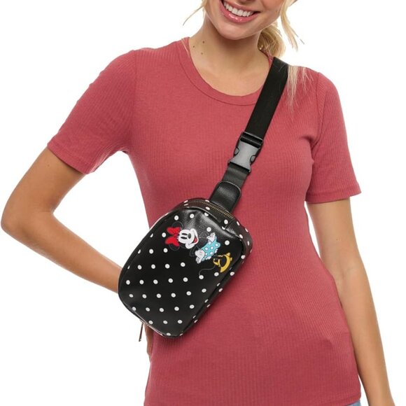 Minnie Mouse Polka Dot Faux Leather Crossbody Fanny Pack for Women - Water Resis - Picture 6 of 9